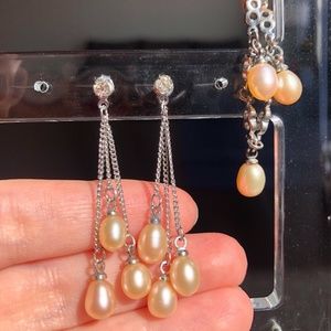 Pink Pearl Necklace, Earrings & Bracelet Set